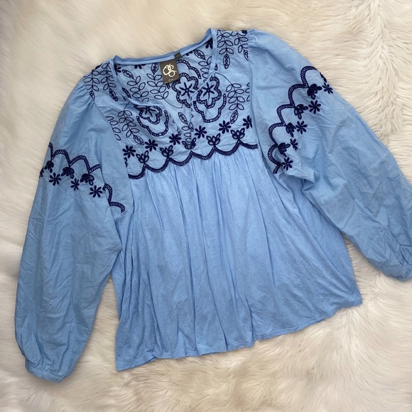 Anthropologie Blue Eyelet Peasant Blouse Shirt Top - Picture 2 of 7